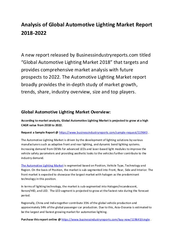 Market Research Report Global Automotive Lighting Market Report 2018