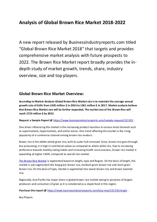 Brown Rice Market Report 2018