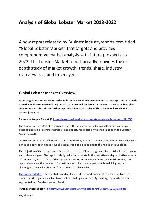 Global Lobster Market Report 2018