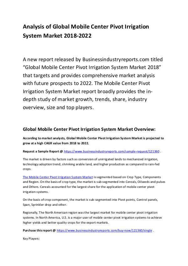 Market Research Report Mobile Center Pivot Irrigation System Market 2018