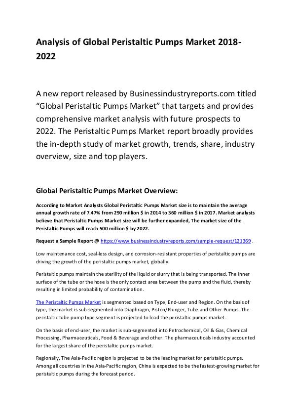 Market Research Report Global Peristaltic Pumps Market Report 2018
