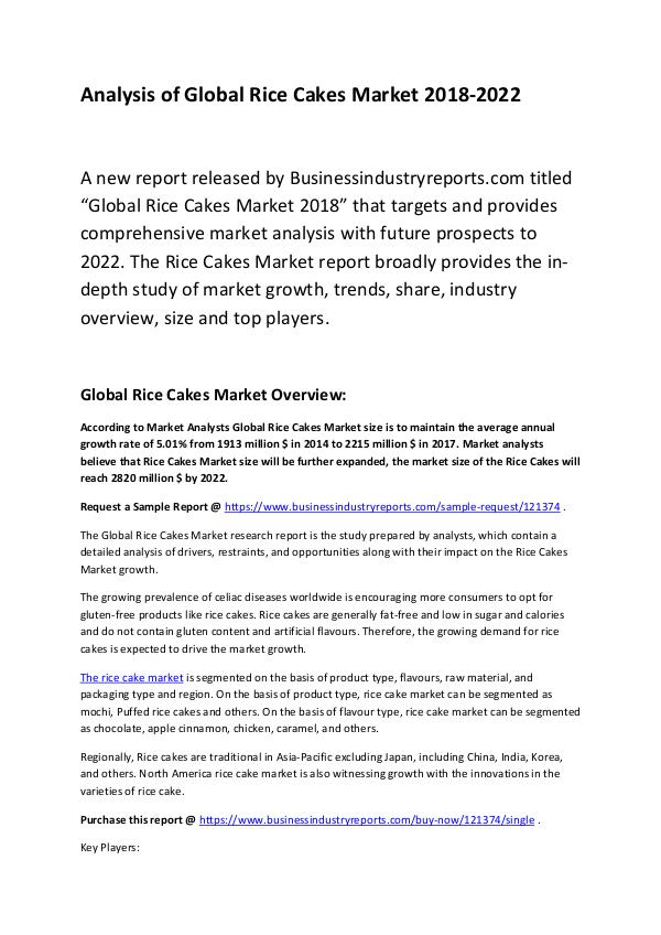 Rice Cakes Market Report 2018