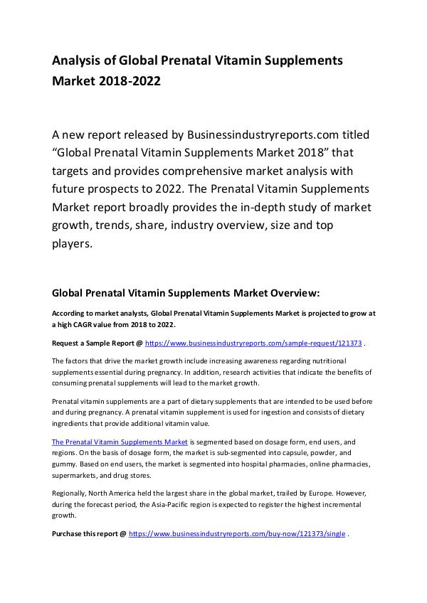 Market Research Report Prenatal Vitamin Supplements Market Report 2018