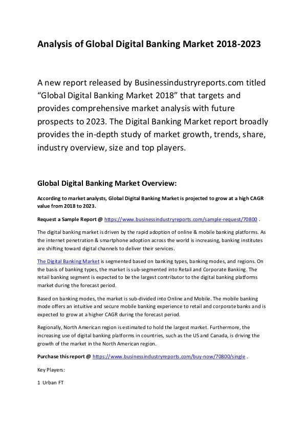 Digital Banking Market 2018 Forecast to 2023