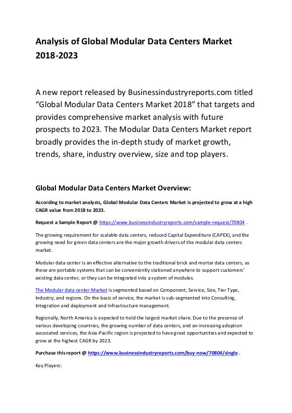 Market Research Report Modular Data Centers Market 2018 Forecast to 2023
