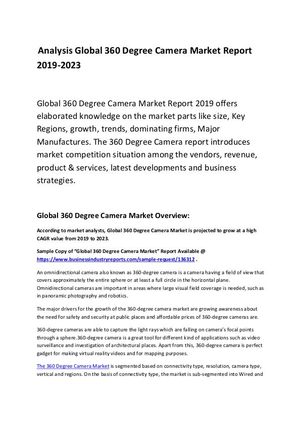 Market Research Report Global 360 Degree Camera Market Report 2019-2023