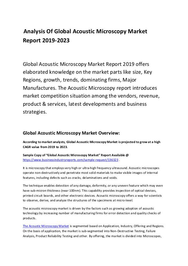 Market Research Report Acoustic Microscopy Market Report 2019-2023