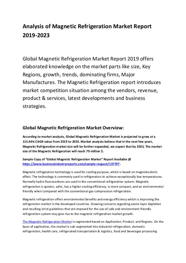Market Research Report Global Magnetic Refrigeration Market Report 2019