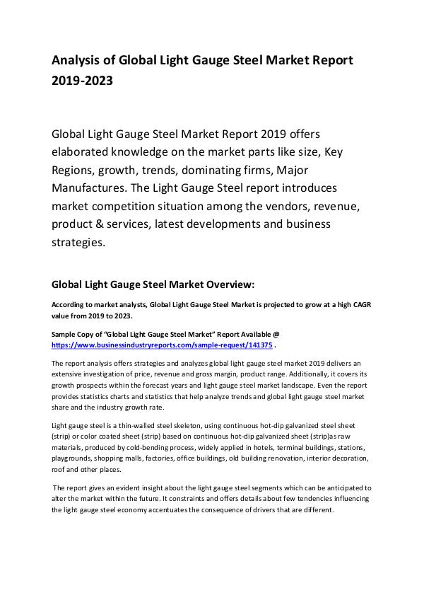 Market Research Report Global Light Gauge Steel Market Report 2019-2023