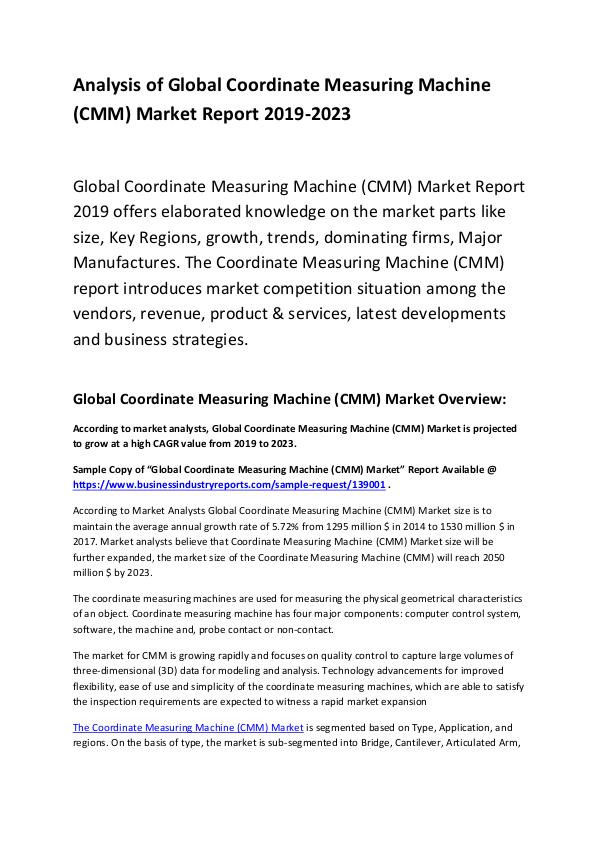 Market Research Report Coordinate Measuring Machine Market Report 2023