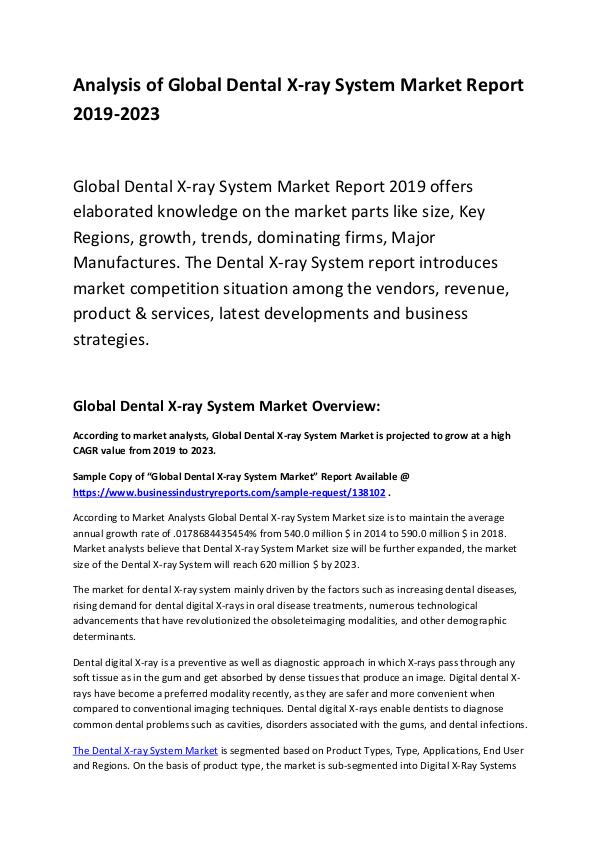 Market Research Report Dental X-ray System Market Report 2019-2023