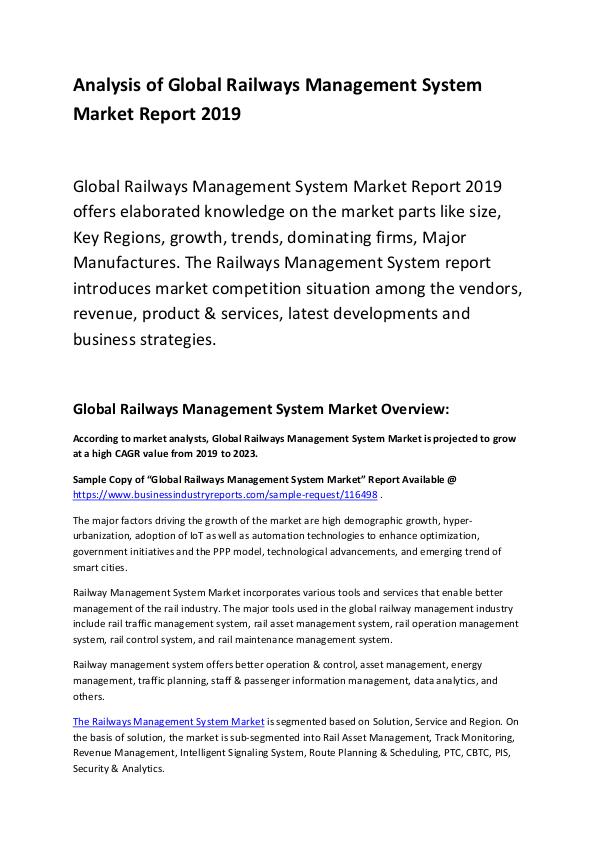 Market Research Report Railways Management System Market Report 2019