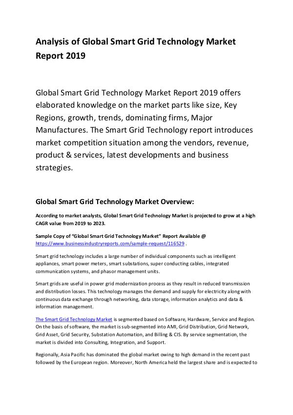 Market Research Report Smart Grid Technology Market Report 2019