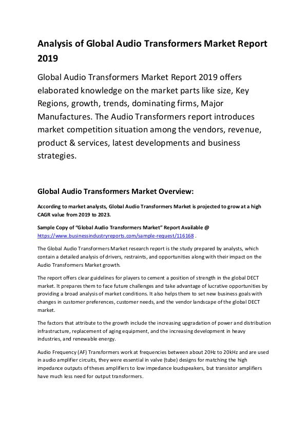 Market Research Report Audio Transformers Market Report 2019