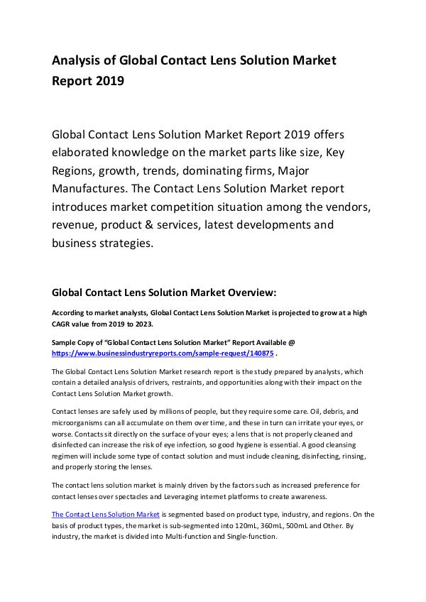 Market Research Report Global Contact Lens Solution Market Report 2019