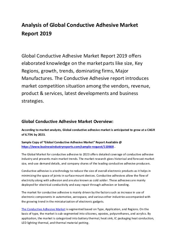 Market Research Report Global Conductive Adhesive Market Report 2019