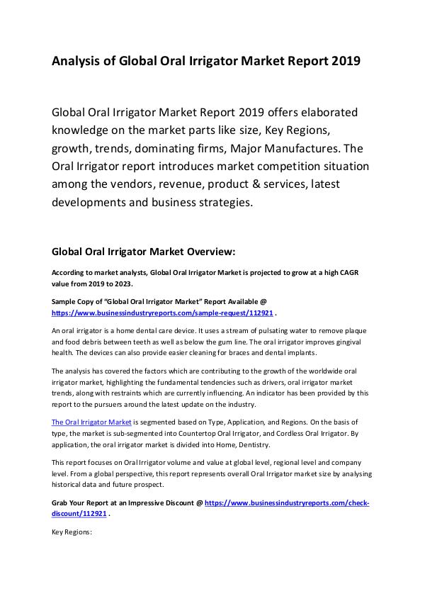 Market Research Report Global Oral Irrigator Market Report 2019