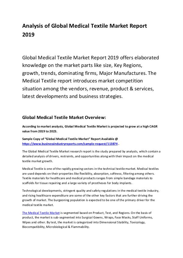 Market Research Report Global Medical Textile Market Report 2019