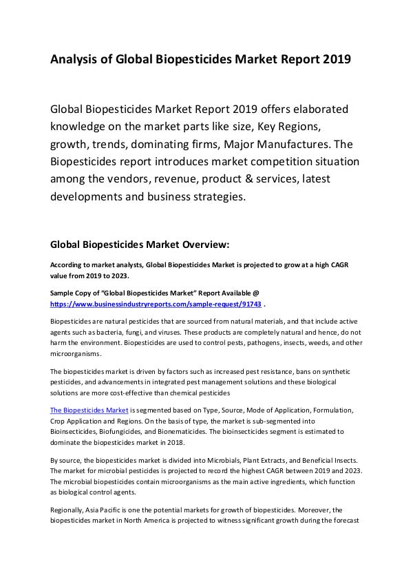 Market Research Report Global Biopesticides Market Report 2019