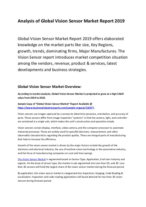 Market Research Report Global Vision Sensor Market Report 2019