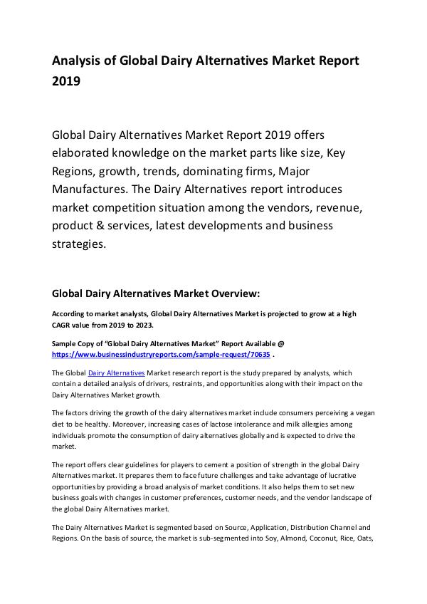 Global Dairy Alternatives Market Report 2019