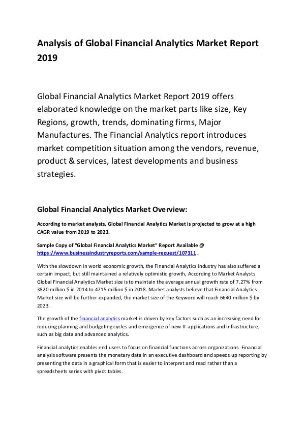 Global Financial Analytics Market Report 2019