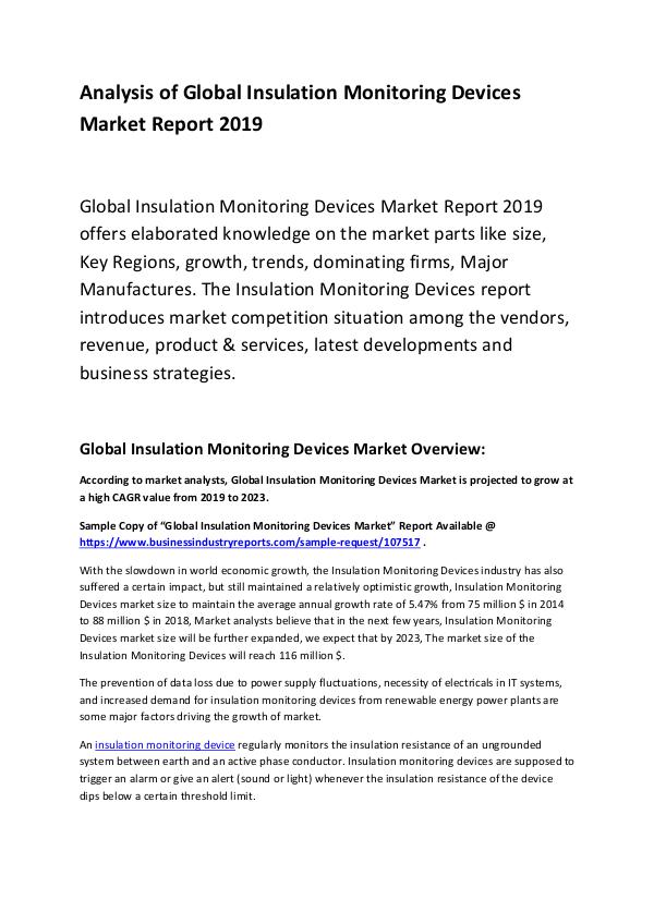 Market Research Report Global Insulation Monitoring Devices Market Report