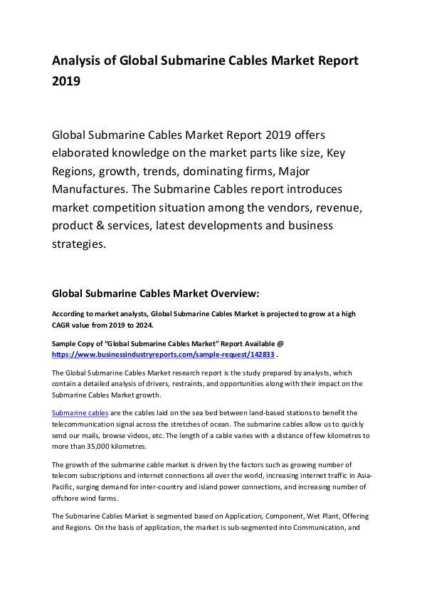 Market Research Report Global Submarine Cables Market Report 2019