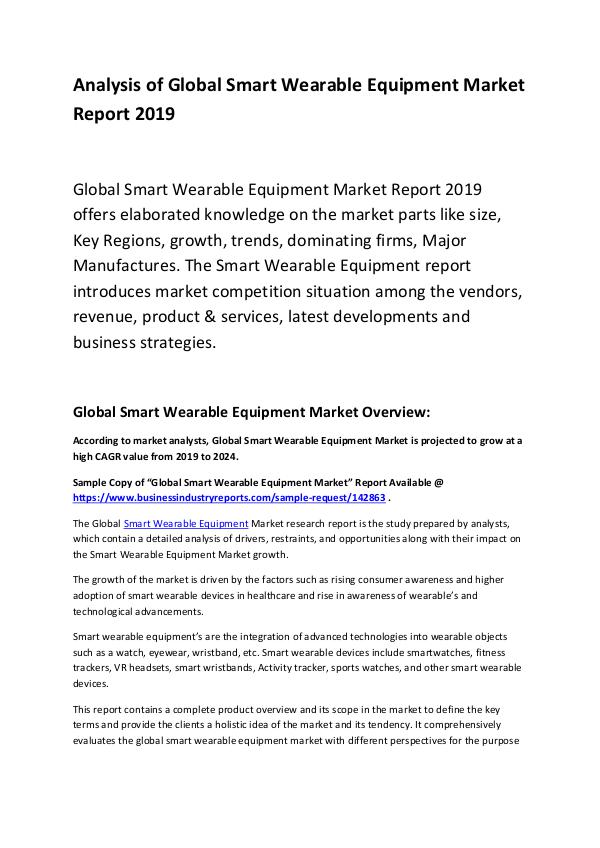 Market Research Report Global Smart Wearable Equipment Market Report 2019