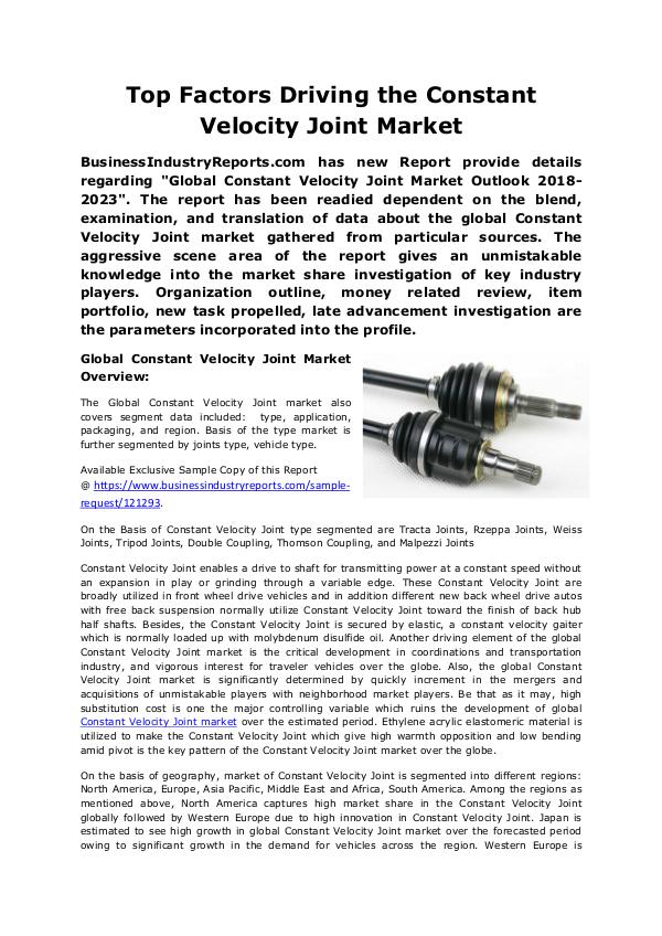 Industrial Reports Analysis Constant Velocity Joint Market 2018