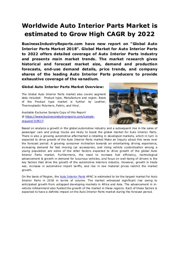 Industrial Reports Analysis Auto Interior Parts Market 2018