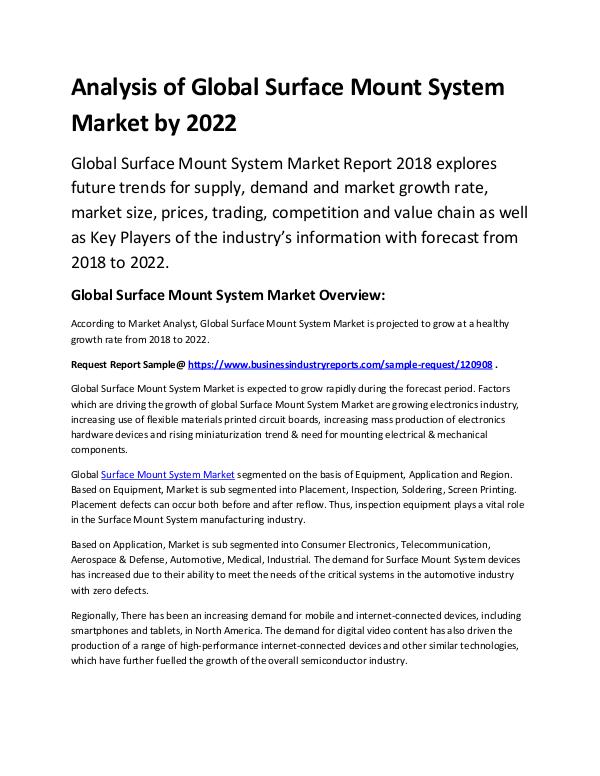 Market Analysis Report Global Surface Mount System Market  2018 - 2022