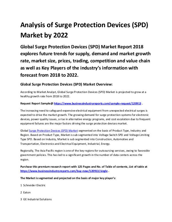 Market Analysis Report Surge Protection Devices (SPD) Market 2018 - 2022
