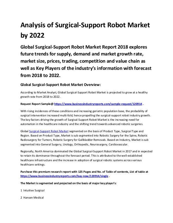 Market Analysis Report Surgical-Support Robot Market 2018 - 2022