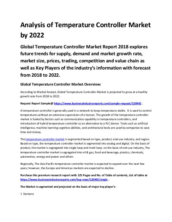 Market Analysis Report Temperature Controller Market 2018 - 2022