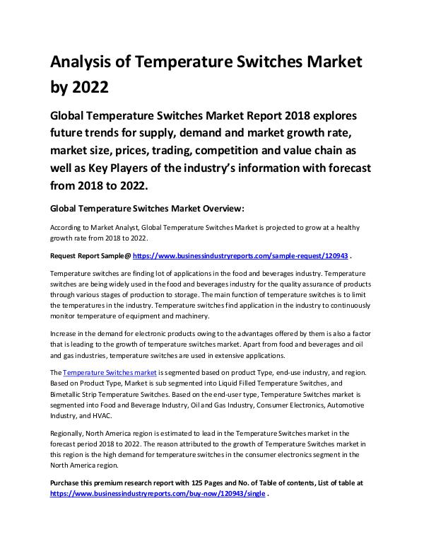 Market Analysis Report Temperature Switches Market 2018 - 2022