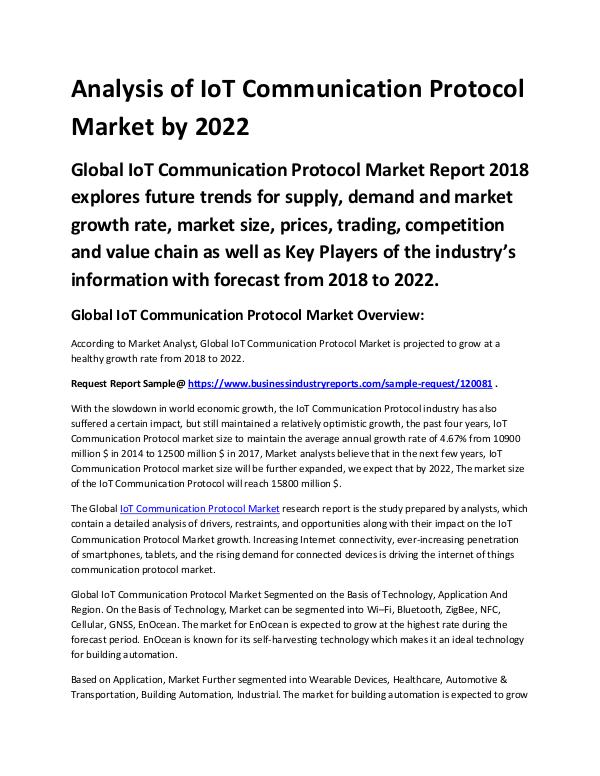 Market Analysis Report IoT Communication Protocol Market 2018 - 2022