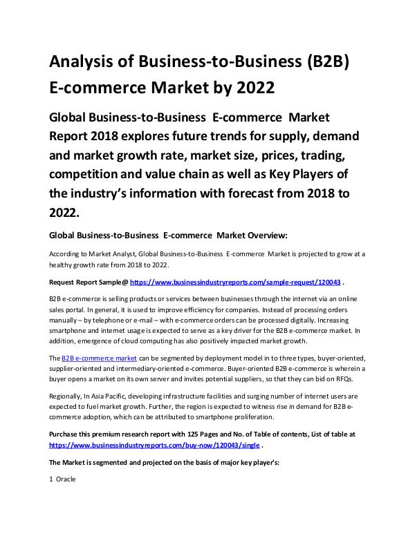 Market Analysis Report Analysis of Business-to-Business (B2B) E-commerce