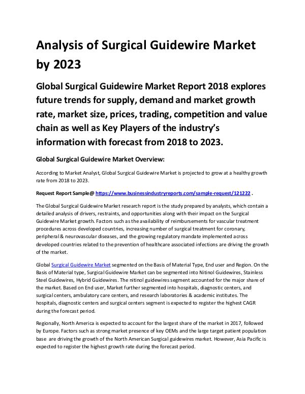 Market Analysis Report Surgical Guidewire Market 2018 -2023