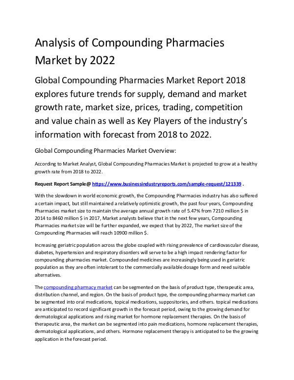 Market Analysis Report Global Compounding Pharmacies Market 2018 -2022