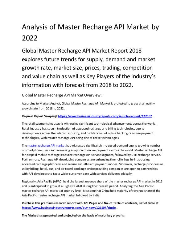 Market Analysis Report Global Master Recharge API Market 2018 – 2022