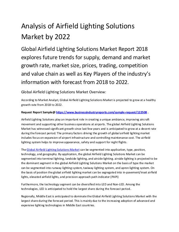 Market Analysis Report Global Airfield Lighting Solutions Market 2018 – 2