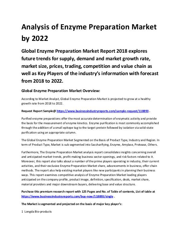 Chemical Analysis Report Enzyme Preparation Market 2018 - 2022
