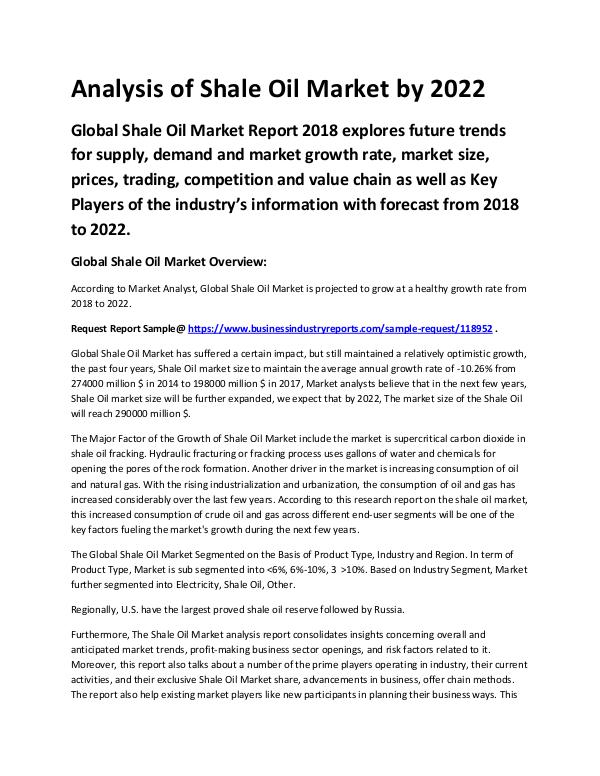 Shale Oil Market 2018 - 2022
