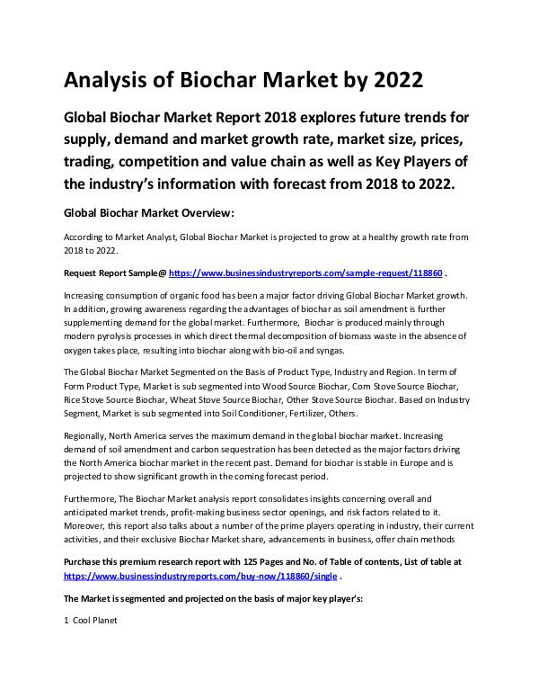 Chemical Analysis Report Biochar Market 2018 - 2022