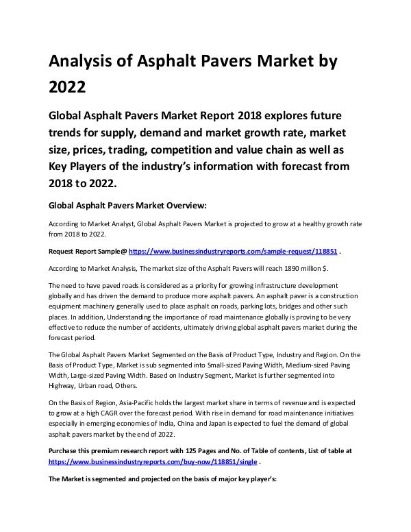 Chemical Analysis Report Asphalt Pavers Market 2018 - 2022