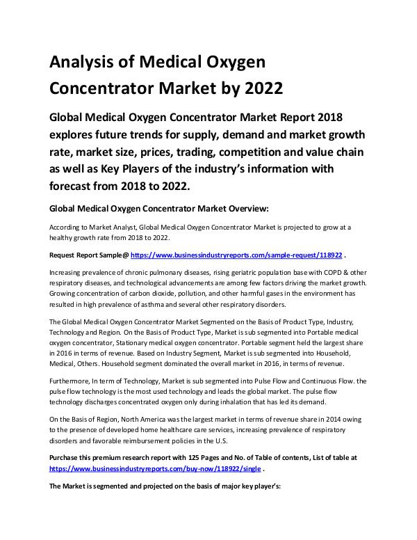 Chemical Analysis Report Medical Oxygen Concentrator Market 2018 -2022
