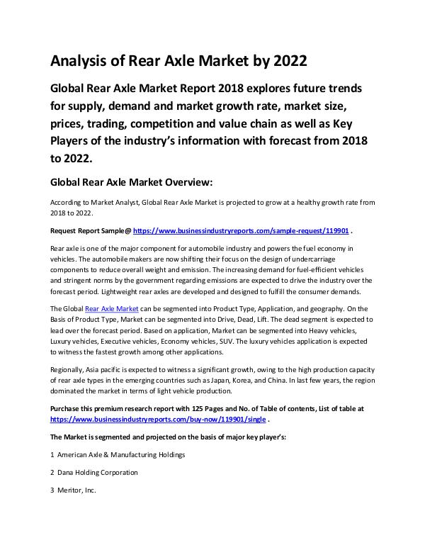 Market Analysis Report Rear Axle Market