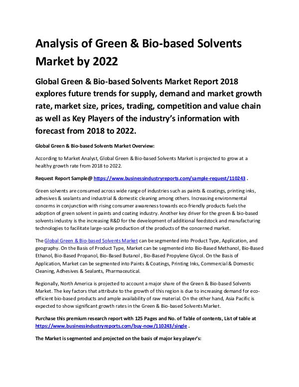 Market Analysis Report Green & Bio-based Solvents Market