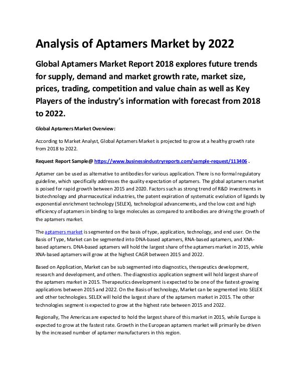 Market Analysis Report Aptamers Market 2018 - 2022